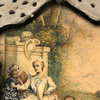 SOLD Unusual Antique Painted Tinwork Frame with Continental Watercolor Drawing