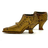 SOLD Deco Detailed Antique Carved Miniature Shoes in Original Gold Paint