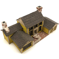 Elaborate Wood and Cardboard Folk Art Yellow House with Garage