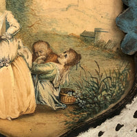 SOLD Unusual Antique Painted Tinwork Frame with Continental Watercolor Drawing