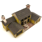 Elaborate Wood and Cardboard Folk Art Yellow House with Garage