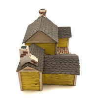 Elaborate Wood and Cardboard Folk Art Yellow House with Garage
