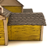 Elaborate Wood and Cardboard Folk Art Yellow House with Garage