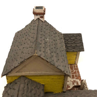 Elaborate Wood and Cardboard Folk Art Yellow House with Garage