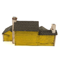 Elaborate Wood and Cardboard Folk Art Yellow House with Garage