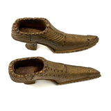 SOLD Deco Detailed Antique Carved Miniature Shoes in Original Gold Paint