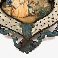 SOLD Unusual Antique Painted Tinwork Frame with Continental Watercolor Drawing