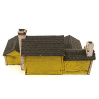 Elaborate Wood and Cardboard Folk Art Yellow House with Garage
