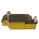 Elaborate Wood and Cardboard Folk Art Yellow House with Garage