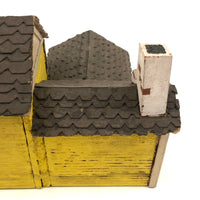 Elaborate Wood and Cardboard Folk Art Yellow House with Garage