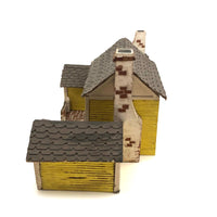 Elaborate Wood and Cardboard Folk Art Yellow House with Garage
