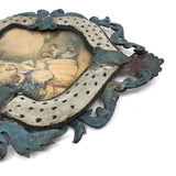 SOLD Unusual Antique Painted Tinwork Frame with Continental Watercolor Drawing