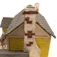 Elaborate Wood and Cardboard Folk Art Yellow House with Garage