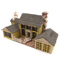 Elaborate Wood and Cardboard Folk Art Yellow House with Garage