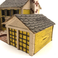 Elaborate Wood and Cardboard Folk Art Yellow House with Garage