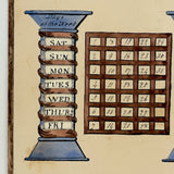 Fabulous C. 1820s Century Mechanical  Ink and Watercolor Perpetual Almanack, Ready to Use