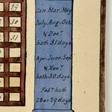 Fabulous C. 1820s Century Mechanical  Ink and Watercolor Perpetual Almanack, Ready to Use