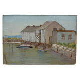 Coastal New England Harbor, Soft and Serene Watercolor/Gouache on Board, c. 1940s