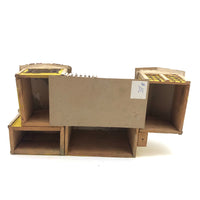 Elaborate Wood and Cardboard Folk Art Yellow House with Garage