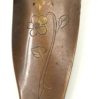SOLD Brass Ladies Leg Presumed Trench Art Shoe Horn with Garter and Engraved Details
