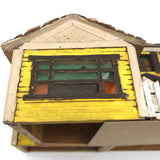 Elaborate Wood and Cardboard Folk Art Yellow House with Garage