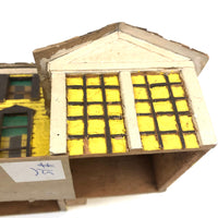 Elaborate Wood and Cardboard Folk Art Yellow House with Garage