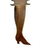 SOLD Brass Ladies Leg Presumed Trench Art Shoe Horn with Garter and Engraved Details