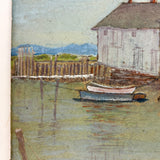 Coastal New England Harbor, Soft and Serene Watercolor/Gouache on Board, c. 1940s
