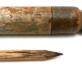 Wonderful Antique Handpainted Treen Pencil Shaped Pencil Box (With Early Pencil, As Found)