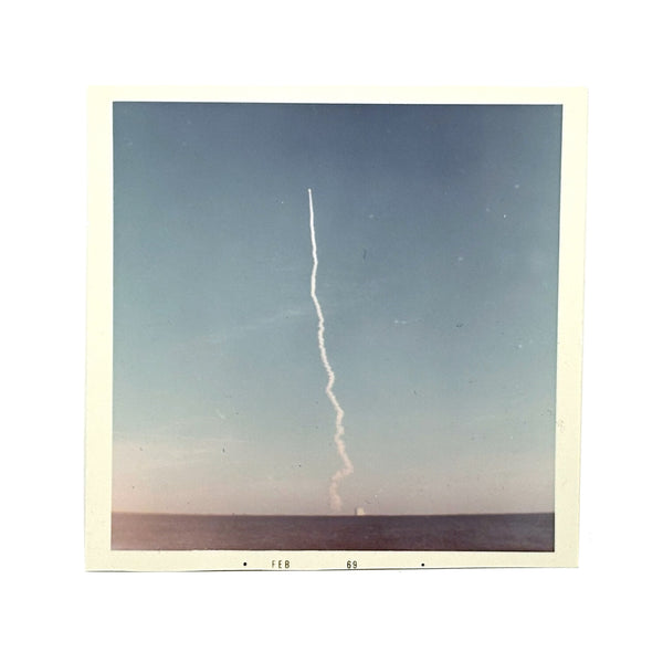 Trail of Smoke Across Hazy Blue Sky, Poignant 1969 Kodak Snapshot