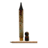 Wonderful Antique Handpainted Treen Pencil Shaped Pencil Box (With Early Pencil, As Found)