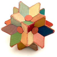 Many Faceted Hand-sewn Cloth over Board Star in Ice Cream Colors with Rattle Inside