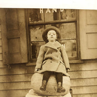 Wonderful Old Snapshot of Young Girl Perched on Watermelon