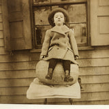 Wonderful Old Snapshot of Young Girl Perched on Watermelon