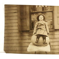Wonderful Old Snapshot of Young Girl Perched on Watermelon