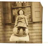 Wonderful Old Snapshot of Young Girl Perched on Watermelon