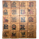 Set of 21 Large Handmade, Hand-colored Paper Litho on Wood Alphabet Blocks, c. Mid 19th Century