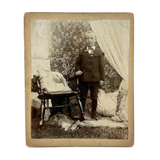 Boy in Suit with Fur Rug and Patterns Everywhere (on Grass???), Wonderful Antique Mounted Photo