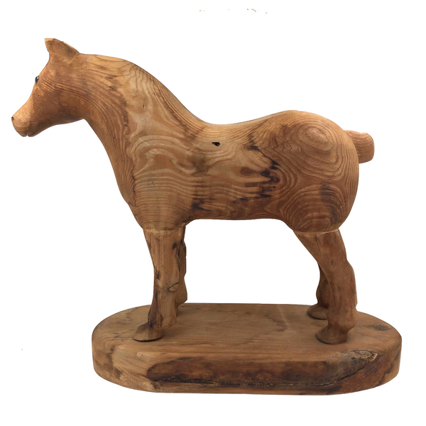 Muscular Large Carved Folk Art Horse on Base