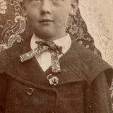 Boy in Suit with Fur Rug and Patterns Everywhere (on Grass???), Wonderful Antique Mounted Photo