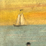 Charming Antique American Folk Art Seascape with Sailboats and Fisherman