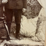 Boy in Suit with Fur Rug and Patterns Everywhere (on Grass???), Wonderful Antique Mounted Photo