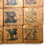 Set of 21 Large Handmade, Hand-colored Paper Litho on Wood Alphabet Blocks, c. Mid 19th Century