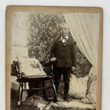 Boy in Suit with Fur Rug and Patterns Everywhere (on Grass???), Wonderful Antique Mounted Photo