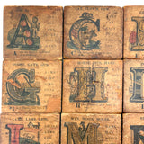 Set of 21 Large Handmade, Hand-colored Paper Litho on Wood Alphabet Blocks, c. Mid 19th Century