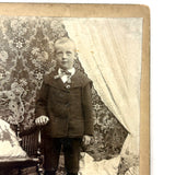 Boy in Suit with Fur Rug and Patterns Everywhere (on Grass???), Wonderful Antique Mounted Photo