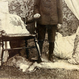 Boy in Suit with Fur Rug and Patterns Everywhere (on Grass???), Wonderful Antique Mounted Photo