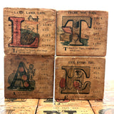 Set of 21 Large Handmade, Hand-colored Paper Litho on Wood Alphabet Blocks, c. Mid 19th Century