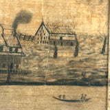 House with Delicately Detailed Porch, Barn, and Smoky Clouds, Ultra Atmospheric Mid 19th Century Sandpaper Drawing