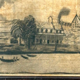 House with Delicately Detailed Porch, Barn, and Smoky Clouds, Ultra Atmospheric Mid 19th Century Sandpaper Drawing